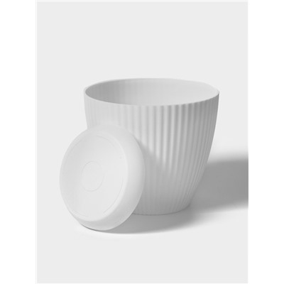 Горшок для цветов с поддоном Ribbed, пластиковый, 15×15×13 см, белый