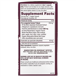ReserveAge Nutrition, Ресвератрол, 500 мг, 60 растительных капсул