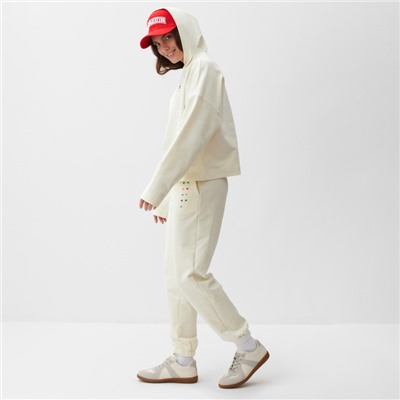 Костюм с вышивкой женский (толстовка, брюки) MIST No regrets, размер 48-50, молочный