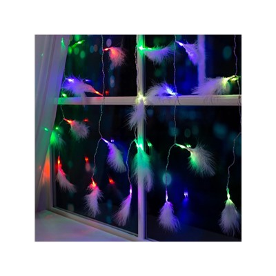 Гирлянда «Занавес» 3×1.4 м с насадками «Перья», IP20, прозрачная нить, 80 LED, свечение мульти (RG/RB), мигание, 220 В