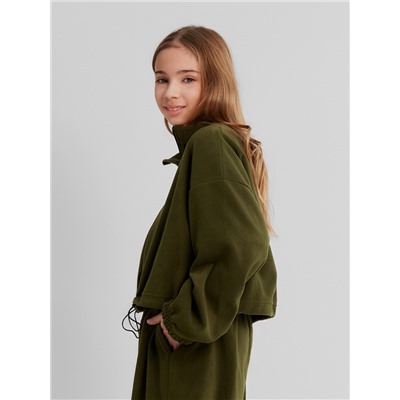 Толстовка флисовая для девочки MINAKU: Fleece Soft, хаки, рост 146 см