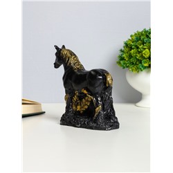 Фигурка гипс «Конь в траве», 12×14×6 см, чёрный с позолотой