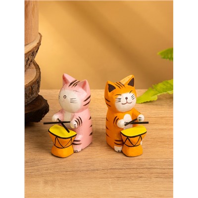 Сувенир «Кот барабанщик», 3.5×5.5×8 см, дерево, МИКС