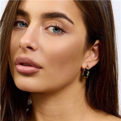 Серьги с крупным камнем ювелирная бижутерия коллекция "Дубай", покрытие позолота,  вставка: фианит, цвет: зеленый, арт.217.357