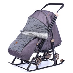 Санки-коляска "Glory gloss" (серо-коричневый) + светоотражающая