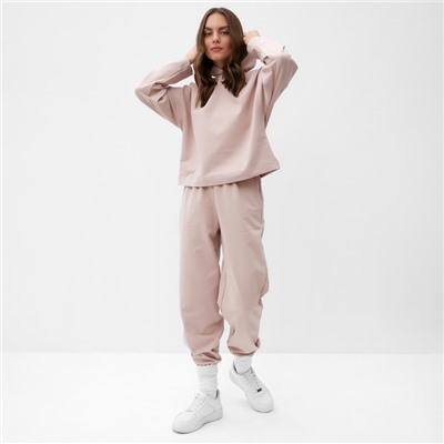 Костюм с вышивкой женский (толстовка, брюки) MIST Inspire, размер 44-46, бежевый