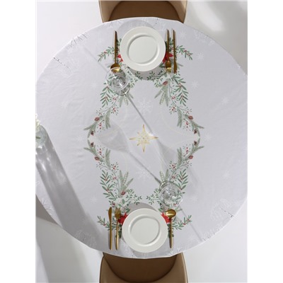 УЦЕНКА Скатерть Этель "Новогоднее чудо" d=220см +/-3см с ВГМО, 100%хл, саржа 190гр/м2