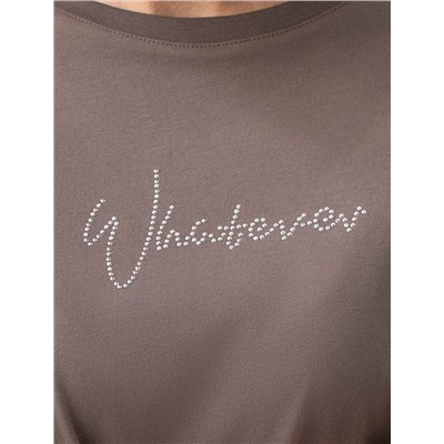 Футболка оверсайз с принтом стразами из премиального хлопка с эластаном