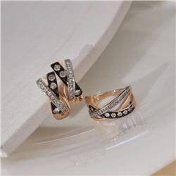 Комплект ювелирной бижутерии коллекция "Дубай" серьги и кольцо 20 р, покрытие позолота, вставка: фианиты и цирконы, цвет: прозрачный, арт.215.705-20