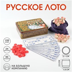 Русское лото деревянное «Русские узоры», 24 карточки, 100 фишек, 90 бочонков