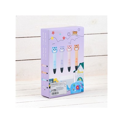 3D ручка Тигрёнок, работа с пластиком PLA, USB кабель питания, фиолетовая