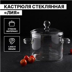 Кастрюля Magistro «Лия», 1.450 л, 16.5×16 см, жаропрочное стекло, прозрачная