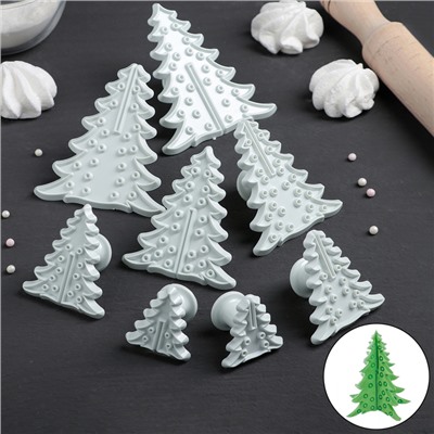 Набор печатей для теста и марципана Доляна «Ёлочка», 8 шт., d=4/6/8,5/10 см, h=3.5 см