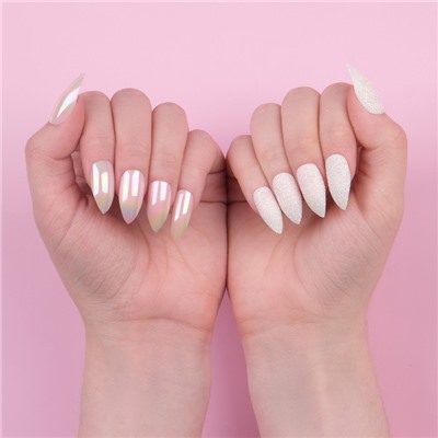 Накладные ногти, 24 шт., с клеевыми пластинами, форма миндаль, с блёстками, голографические, белые