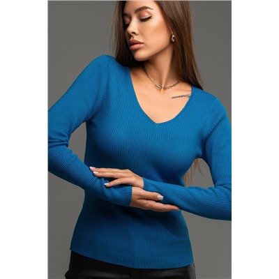 Женский джемпер в рубчик с V-вырезом Happyfox