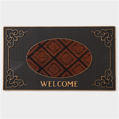 Коврик придверный Доляна Welcome, резиновый, прямоугольный, 40×70 см, МИКС
