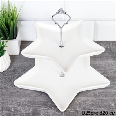 Ваза для фруктов 2-х ярусная 20/25 см Звезда / R-635 /уп 11/ Новогодняя костяной фарфор
