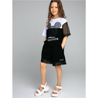 Комплект трикотажный для девочек: фуфайка (футболка), шорты