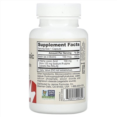 Jarrow Formulas, R-альфа-липоевая кислота Best, 60 мг, 180 растительных капсул