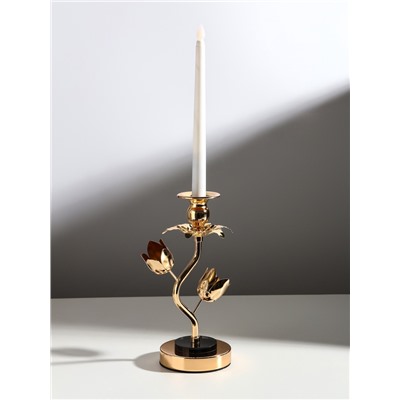 Подсвечник на 1 свечу «Золотые тюльпаны», d=2-6 см, металл, акрил, 10×10×22.5 см