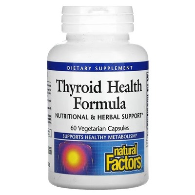 Natural Factors, добавка для здоровья щитовидной железы, 60 растительных капсул