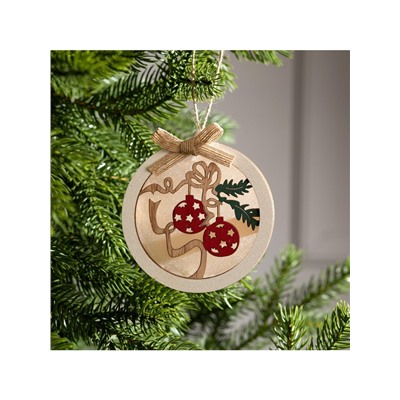 Ёлочная игрушка «Шар с веткой», 10×10×2 см, от батареек, свечение тёплое белое