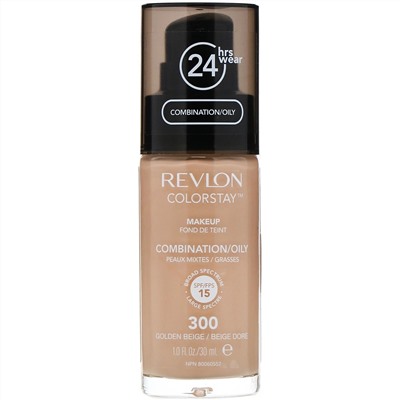 Revlon, Тональная основа Colorstay Makeup для комбинированной и жирной кожи, золотистый бежевый 300, 30 мл