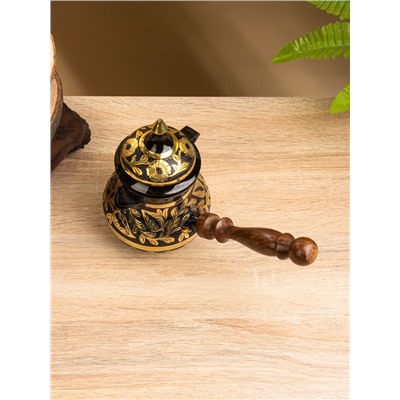 Турка «Чёрное золото», 400 мл, латунь, с крышкой и деревянной ручкой