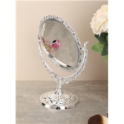 Зеркало настольное ажурное двустороннее 26 см круглое / YDW-07 /уп 48/серебро