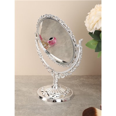 Зеркало настольное ажурное двустороннее 26 см круглое / YDW-07 /уп 48/серебро