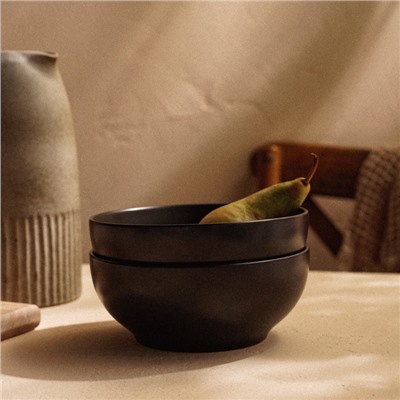 Салатники SL Home «Дарк», 1.2 л, d=18.5 см, набор 2 шт., фарфор, чёрные