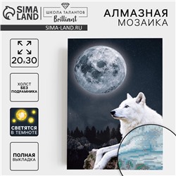 Алмазная мозаика с полным заполнением со светящимися стразами на холсте «Волк», 20×30 см