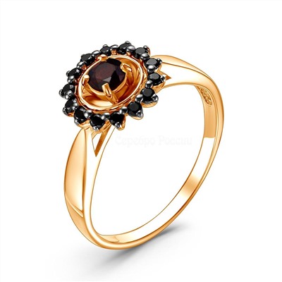 Кольцо из золочёного серебра с нат.гранатом, фианитами и родированием 925 пробы К-3767зр404216