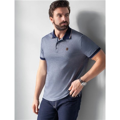 Футболка поло с воротником на пуговтцах из полотна пике с меланжевым плетением с эластаном