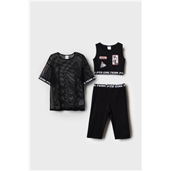 Комплект трикотажный для девочек: брюки (легинсы укороченные), топ, фуфайка (футболка) PLAYTODAY, 1243849