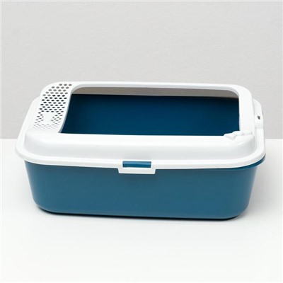 Туалет для кошек «Сима» FIX, 30×39×13.5 см, с бортом и совком, пластик, синий, совок МИКС