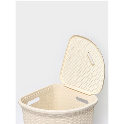 Корзина для белья угловая с крышкой «Ротанг», 60 л, 40.5×40.5×57 см, слоновая кость