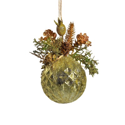 Ёлочный шар «Валенсия», новогодний, d=8 см, грани шишка ягоды, золото