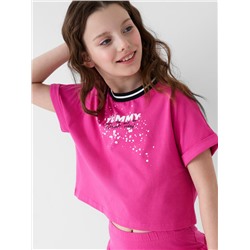 Комплект трикотажный для девочек: джемпер (футболка), юбка-шорты