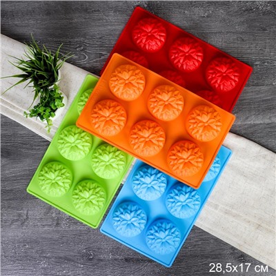 Форма для выпечки 6 ячеек силиконовая Цветы Хризантема 7х3,5 см / V-940 / уп 200/ 0,11/ 28,4*17*3,5