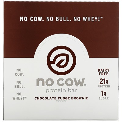No Cow, Протеиновый батончик, брауни с шоколадной помадкой, 12 батончиков по 60 г (2,12 унции)