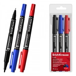 Набор 3 маркера перманентных двусторонних Double P-80 синий, черный, красный 48186 ErichKrause