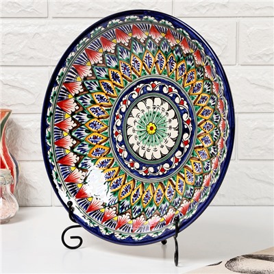 Ляган узбекский Риштанская керамика «Узоры», для плова, d=33 см, глубокий, синий