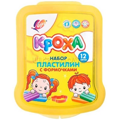 Пластилин мягкий 12 цв. "Кроха" в контейнере,180 г, формочки, стек