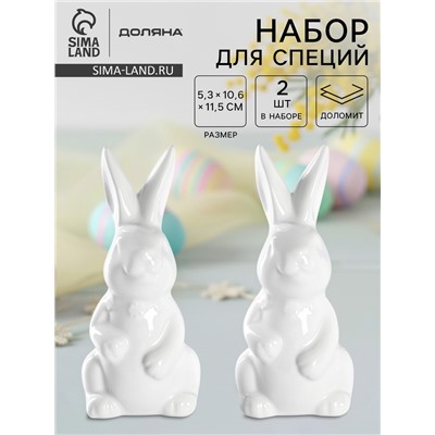 Набор для специй Доляна «Зайка», солонка 50 мл, перечница 50 мл, доломит, белый