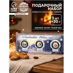 Подарочный набор новогодний «Счастливый новый год», орехи в сосновом сиропе, 90 г (3 шт.×30 г)