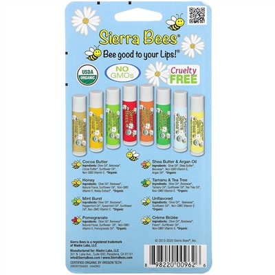 Sierra Bees, набор органических бальзамов для губ, 8 в упаковке, 4,25 г (15 унций) каждый