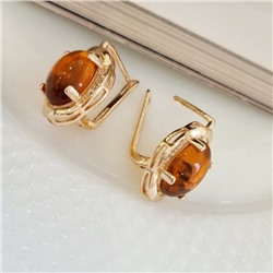 Серьги ювелирная бижутерия коллекция "Дубай" покрытие: позолота, вставка: янтарь и фианиты, 5808, арт.216.373