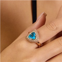 Комплект ювелирной бижутерии коллекция "Дубай" серьги и кольцо 18 р покрытие позолота, вставка: фианиты и цирконы, цвет: голубой и прозрачный, арт.215.614-18