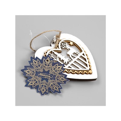 Ёлочная игрушка «Сердце с оленем», 10×10×2 см, 3 LED, от батареек, свечение тёплое белое